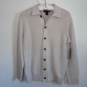 Christian Lacroix Textured Grid Cream Knit Cardigan Sweater NWT 100% Cotton